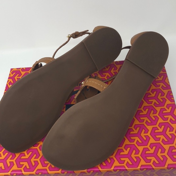Tory Burch Phoebe flat thong Sandals Tan Logo - Picture 7 of 8